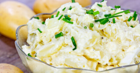 This is the best homemade potato salad recipe EVER!! People beg me for this at potlucks and barbecues because of my secret ingredient! It's quick and easy to make and makes a nice addition to picnics, potlucks and family get togethers!